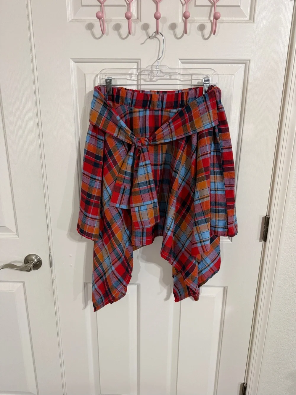 Plaid Asymmetric Tie-Waist Skirt - Red Multi